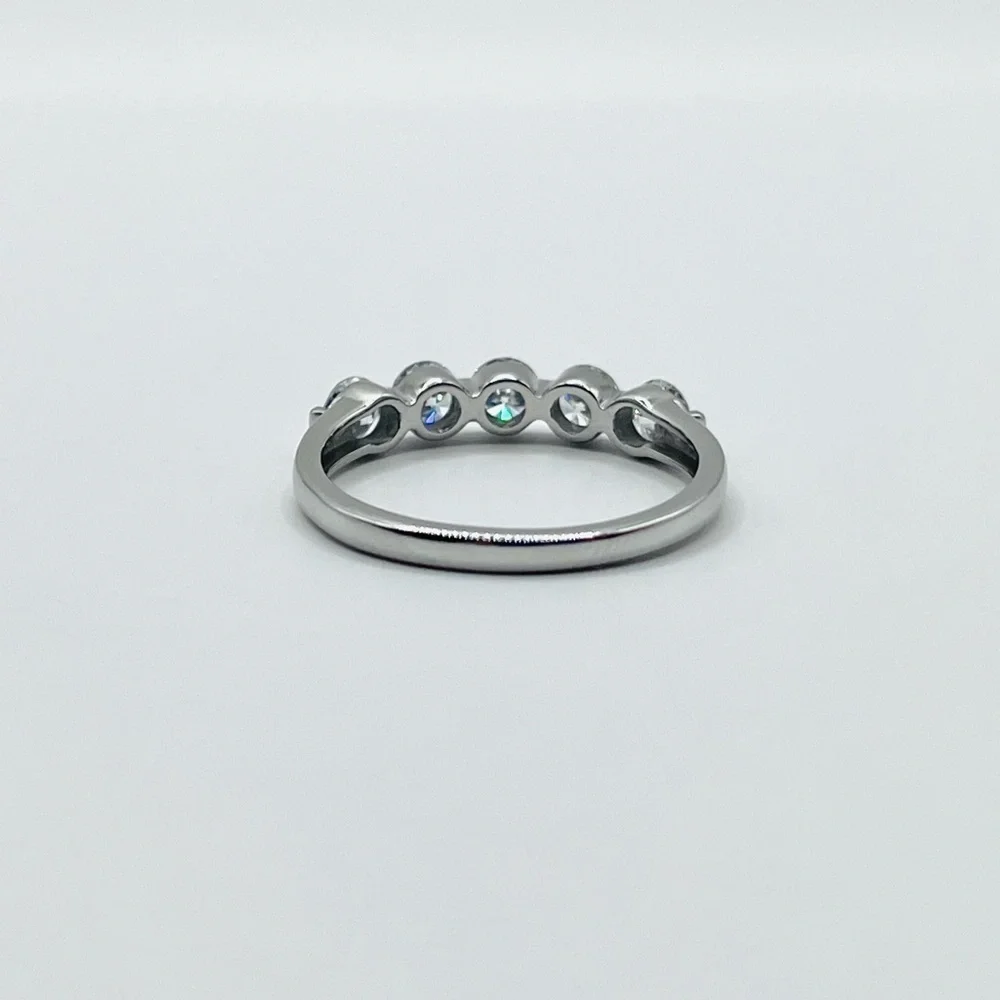 1.00 CT 950 Platinum Brilliant Round Five Stones VS2 Lab Diamond Ring Band - Picture 7 of 8